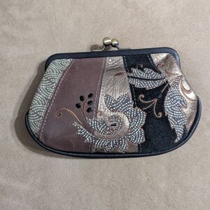 Fossil Brown and Black Patterned Clutch